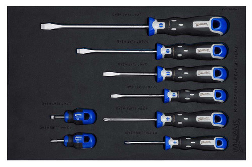 Williams SuperTorque Screwdriver Set in 1/3 Foam Drawer Insert 8 Pcs - JHWFSPRS-8CKP Pro Torque Tools