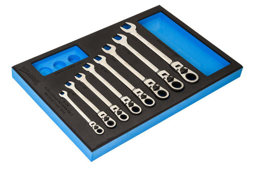5/16-3/4" Williams Ratcheting Combination Wrench Set in 1/3 Foam Drawer Inset 8 Pcs - JHWFWS1168RCF
