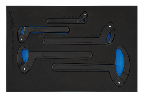 Williams Adjustable Hook Spanner Wrench Set in 1/3 Foam Drawer Inset 5 Pcs - JHWFWS-475 Pro Torque Tools