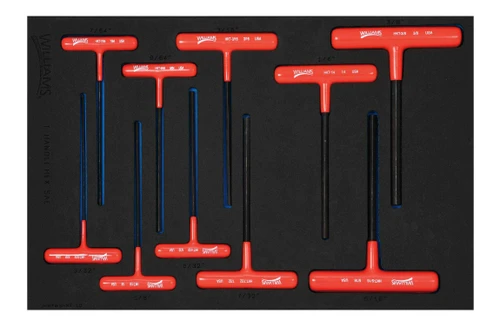 1/4 x 6 - 9/64 x 6 Williams Arm T-Key Set in 1/3 Foam Drawer Inset 10 Pcs - JHWFWSHKT-10 Pro Torque Tools