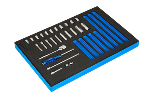 Williams 1/4" Dr Standard Socket and Drive Tool Set 1/3 Foam Drawer Inset 6 Pt 27 Pcs - JHWFWSM-26HF