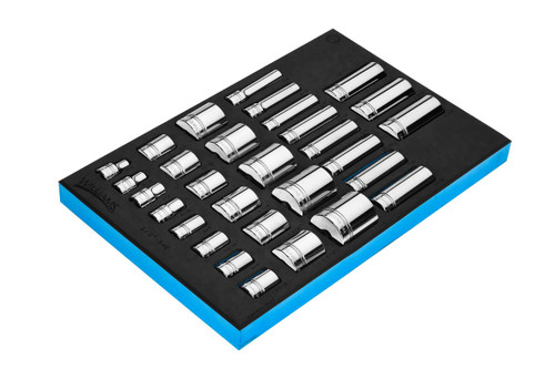 Williams 1/2" Dr Shallow & Deep Socket Set 1/3 Foam Drawer Inset 12 Pt 30 Pcs - JHWFWSS-30RC
