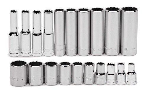 Williams 1/4" Dr Deep Socket Set on Rail and Clips 12 Pt 20 Pcs - JHWWSM-20RC Pro Torque Tools