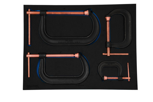 Williams C-Clamp with Copper Screw Set in 2/3 Foam Drawer Inset 4 Pcs - JHWFCC-28IN