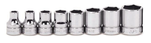 Williams 3/8" Dr Shallow Socket Set on Rail and Clips 6 Pt 8 Pcs - JHWWSS-8HRC