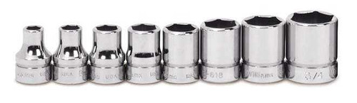 Williams 3/8" Dr Shallow Socket Set on Rail and Clips 6 Pt 8 Pcs - JHWWSS-8HRC Pro Torque Tools