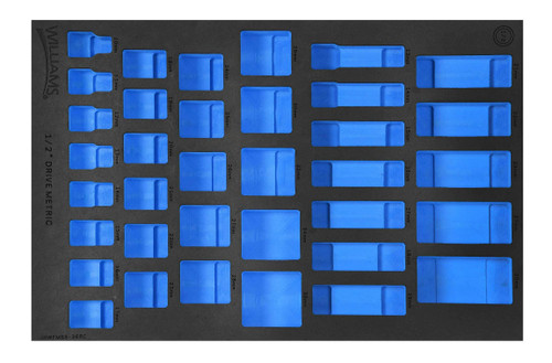 Williams 1/3 Foam Drawer Inset for 1/2" Dr Shallow & Deep Socket Set 12 Pt 36 Pcs - JHWFMSS-36RC13FM