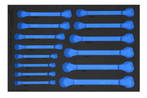 8 - 19 MM Williams 1/3 Foam Drawer Inset Only for Ratcheting Combination Wrench Set 14 pcs - JHWFMWS-1124NRC13FM Pro Torque Tools