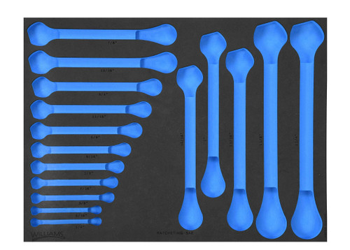1/4 - 1-1/4" Williams 1/3 Foam Drawer Inset Only for Ratcheting Combination Wrench Set 16 Pcs - JHWFWS-1122NRC13FM