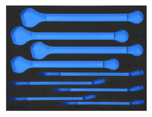 15/16 - 1-1/2" Williams 2/3 Foam Drawer Inset Only for SUPERCOMBO Combination Wrench Set 12 Pt 9 Pcs - JHWFWS1190SCA223FM