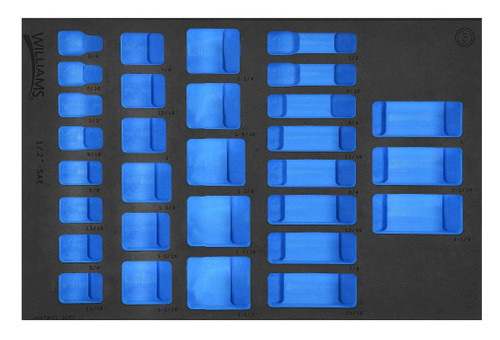 Williams 1/3 Foam Drawer Inset for 1/2" Dr Shallow & Deep Socket Set 12 Pt 30 Pcs - JHWFWSS-30RC13FM Pro Torque Tools
