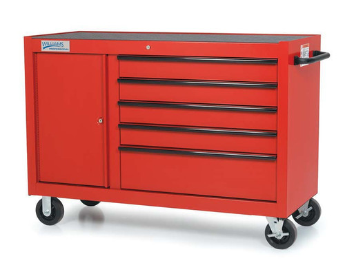 55" x 24" Williams Five-Drawer Roll Cabinet with Bulk Storage Professional Series Roll Cabinet With Bulk Storage Red - JHWW55RC5BS