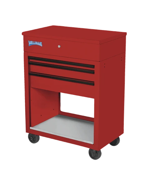 43" Williams Service Cart 3 Drawers with Lid, Rack and Shelf, Red - JHWW32C3