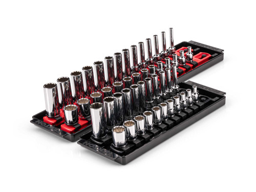 5/32 - 9/16", 4 - 15 MM Tekton 1/4" Dr Shallow and Deep Socket Set with Rails and Trays 12 Pt 50 Pcs - SHD90216 New Pro Torque Tools