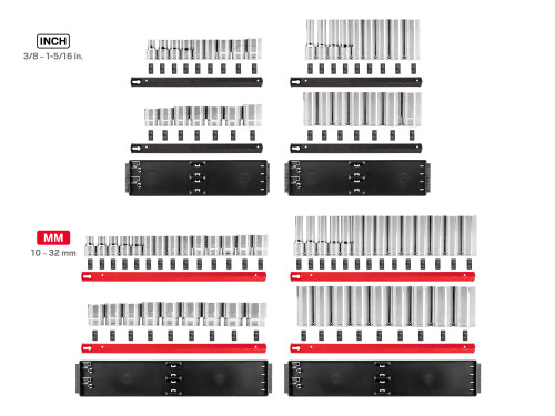 3/8 - 1-5/16", 10 - 32 MM Tekton 1/2" Dr Shallow and Deep Socket Set with Rails and Trays 12 Pt 78 Pcs - SHD92216 New Pro Torque Tools