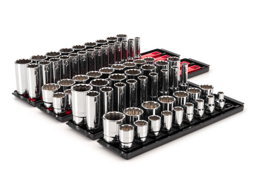 3/8 - 1-5/16", 10 - 32 MM Tekton 1/2" Dr Shallow and Deep Socket Set with Rails and Trays 12 Pt 78 Pcs - SHD92216 New Pro Torque Tools