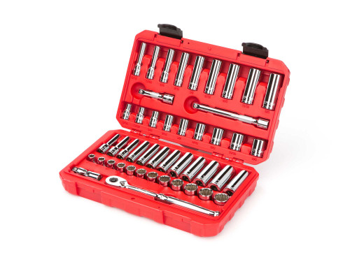 5/16 - 3/4", 8 - 19 MM Tekton 3/8" Dr Shallow and Deep Socket and Ratchet Set with Case 12 Pt 46 Pcs - SKT15302 New Pro Torque Tools