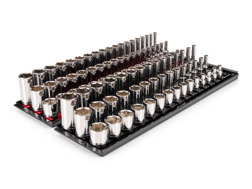 1/4 - 1", 6 - 24 MM Tekton 3/8" Dr Shallow Semi-Deep and Deep Socket Set with Rails and Trays 6 Pt 102 Pcs - SHD91222 New Pro Torque Tools