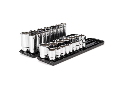 3/8 - 1-5/16" Tekton 1/2" Dr Shallow and Deep Socket Set with Rails and Trays 6 Pt 32 Pcs - SHD92205 New Pro Torque Tools