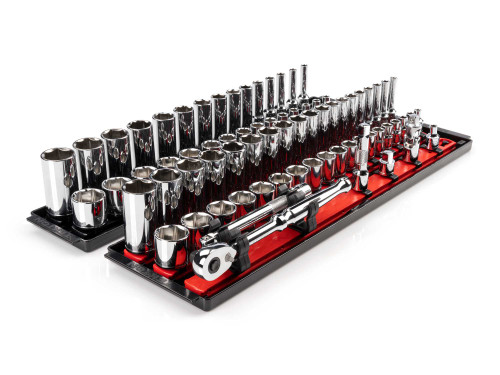 1/4 - 1", 6 - 24 MM Tekton 3/8" Dr Shallow and Deep Socket and Ratchet Set with Rails and Trays 6 Pt 74 Pcs - SKT13301 New Pro Torque Tools