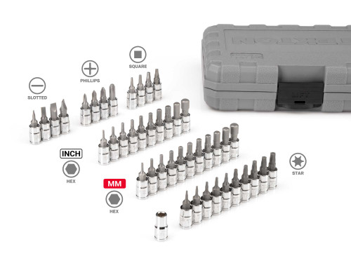 Tekton 1/4" Dr Hex, Torx, Phillips, Slotted, Square Bit Socket Set with Case 44 Pcs - SHB90302 New Pro Torque Tools