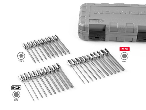 5/64 - 5/16", 2 - 8 mm, T6 - T30 Tekton 1/4" Dr Long Hex and Torx Bit Socket Set with Case 31 Pcs - SHB90303 New Pro Torque Tools