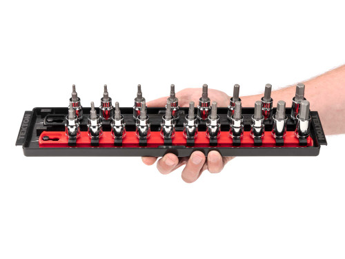 1/8 - 3/8", 3 - 10 MM Tekton 3/8" Dr Hex Bit Socket Set with Rails and Tray 19 Pcs - SHB91202 New Pro Torque Tools