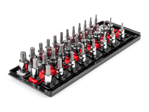 1/8 - 3/8", 3 - 10 mm, T10 - T60 Tekton 3/8" Dr Hex and Torx Bit Socket Set with Rails and Tray 31 Pcs - SHB91203 New Pro Torque Tools