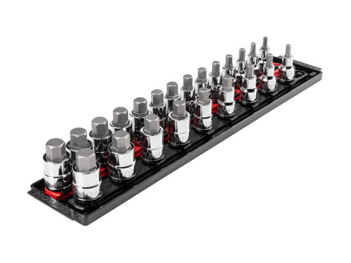 1/4 - 3/4", 6 - 19 MM Tekton 1/2" Dr Hex Bit Socket Set with Rails and Tray 23 Pcs - SHB92202 New Pro Torque Tools