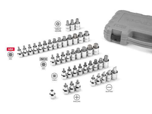 Tekton 1/2" Dr Hex, Torx, TR Triple Square, Phillips, Slotted Bit Socket Set with Case 44 Pcs - SHB92304 New Pro Torque Tools