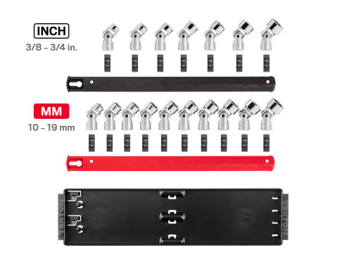 3/8 - 3/4", 10 - 19 MM Tekton 3/8" Dr Shallow Universal Joint Socket Set with Rails and Tray 6 Pt 17 Pcs - SHD91217 New Pro Torque Tools
