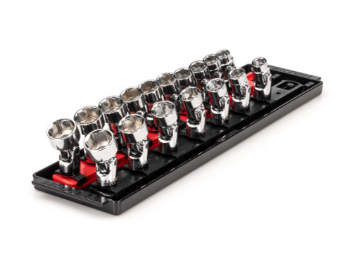 3/8 - 3/4", 10 - 19 MM Tekton 3/8" Dr Shallow Universal Joint Socket Set with Rails and Tray 6 Pt 17 Pcs - SHD91217 New Pro Torque Tools