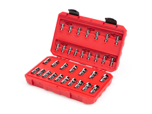 1/4 - 3/4", 6 - 19 MM Tekton 1/4, 3/8" Dr Shallow Universal Joint Socket Set with Case 6 Pt 33 Pcs - SHD99301 New Pro Torque Tools