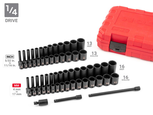 5/32 - 1-1/2", 4 - 39 MM Tekton 1/4, 3/8, 1/2" Dr Shallow and Deep Impact Socket and Accessory Set with Cases 12 Pt 211 Pcs - SID99404 New Pro Torque Tools