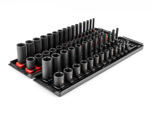 5/32 - 11/16", 4 - 17 MM Tekton 1/4" Dr Shallow and Deep Impact Socket Set with Rails and Trays 6 Pt 58 Pcs - SID90202 New Pro Torque Tools