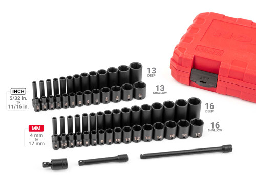 5/32 - 11/16", 4 - 17 MM Tekton 1/4" Dr Shallow and Deep Impact Socket and Accessory Set with Case 6 Pt 61 Pcs - SID90403 New Pro Torque Tools