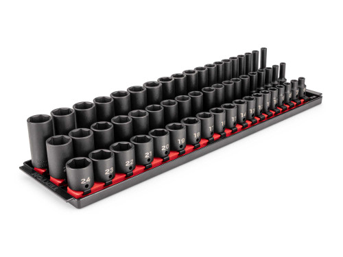 6 - 24 MM Tekton 3/8" Dr Shallow, Semi-Deep, and Deep Impact Socket Set with Rails and Trays 6 Pt 57 Pcs - SID91121 New Pro Torque Tools