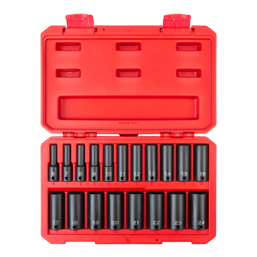 6 - 24 MM Tekton 3/8" Dr Deep Impact Socket Set with Case 6 Pt 19 Pcs - SID91303 New Pro Torque Tools