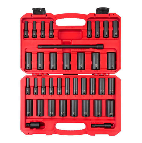 1/4 - 1", 6 - 24 MM Tekton 3/8" Dr Deep Impact Socket and Accessory Set with Case 6 Pt 37 Pcs - SID91403 New Pro Torque Tools