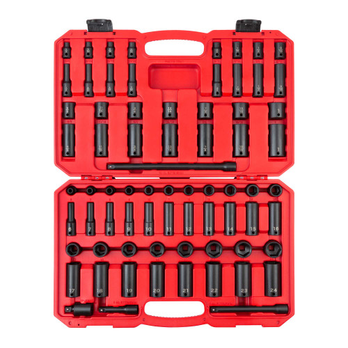 1/4 - 1", 6 - 24 MM Tekton 3/8" Dr Shallow and Deep Impact Socket and Accessory Set with Case 6 Pt 72 Pcs - SID91404 New Pro Torque Tools