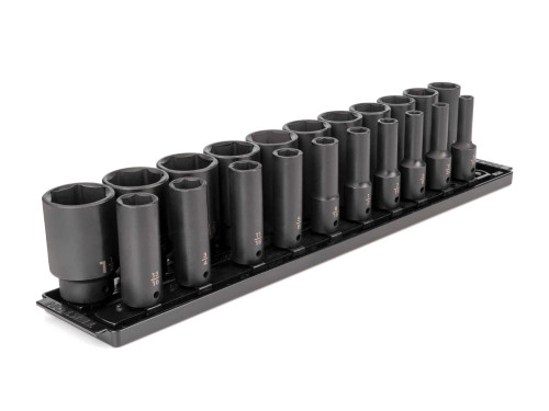 5/16 - 1-1/2" Tekton 1/2" Dr Deep Impact Socket Set with Rails and Tray 6 Pt 21 Pcs - SID92103 New Pro Torque Tools