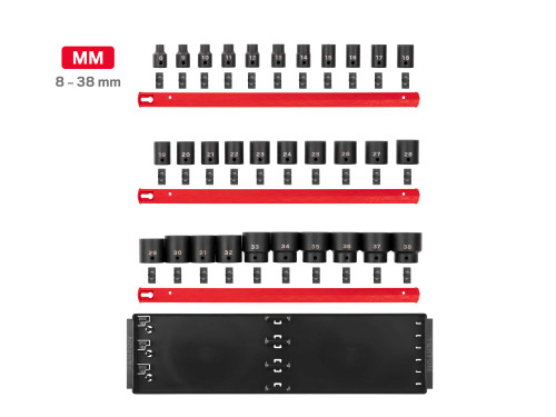 8 - 38 MM Tekton 1/2" Dr Shallow Impact Socket Set with Rails and Tray 6 Pt 31 Pcs - SID92104 New Pro Torque Tools