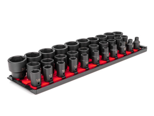 8 - 38 MM Tekton 1/2" Dr Shallow Impact Socket Set with Rails and Tray 6 Pt 31 Pcs - SID92104 New Pro Torque Tools