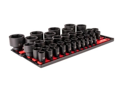 8 - 50 MM Tekton 1/2" Dr Shallow Impact Socket Set with Rails and Tray 6 Pt 39 Pcs - SID92112 New Pro Torque Tools
