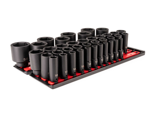8 - 50 MM Tekton 1/2" Dr Deep Impact Socket Set with Rails and Tray 6 Pt 39 Pcs - SID92113 New Pro Torque Tools