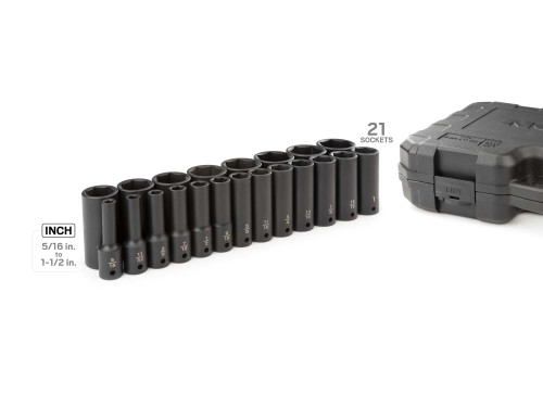 5/16 - 1-1/2" Tekton 1/2" Dr Deep Impact Socket Set with Case 6 Pt 21 Pcs - SID92306 New Pro Torque Tools