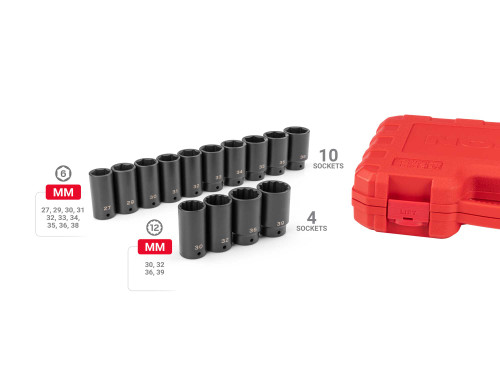 27 - 39 MM Tekton 1/2" Dr Deep Axle Nut Impact Socket Set with Case 6 Pt and 12 Pt 14 Pcs - SID92341 New Pro Torque Tools