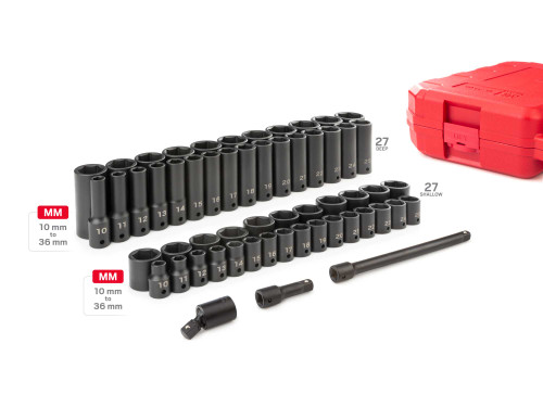10 - 36 MM Tekton 1/2" Dr Shallow and Deep Impact Socket and Accessory Set with Case 6 Pt 57 Pcs - SID92401 New Pro Torque Tools
