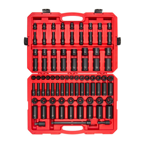 5/16 - 1-1/4", 8 - 32 MM Tekton 1/2" Dr Shallow and Deep Impact Socket and Accessory Set with Case 6 Pt 87 Pcs - SID92407 New Pro Torque Tools