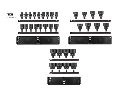 1/2 - 2-1/2" Tekton 3/4" Dr Shallow Impact Socket Set with Rails and Trays 6 Pt 33 Pcs - SID93107 New Pro Torque Tools